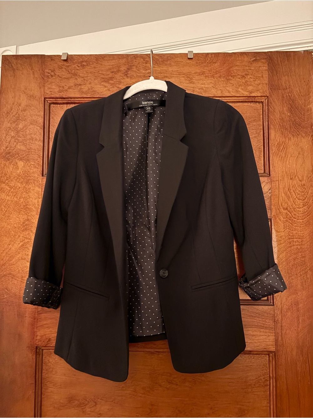 Kensie Black Blazer with Polka Dot Lining